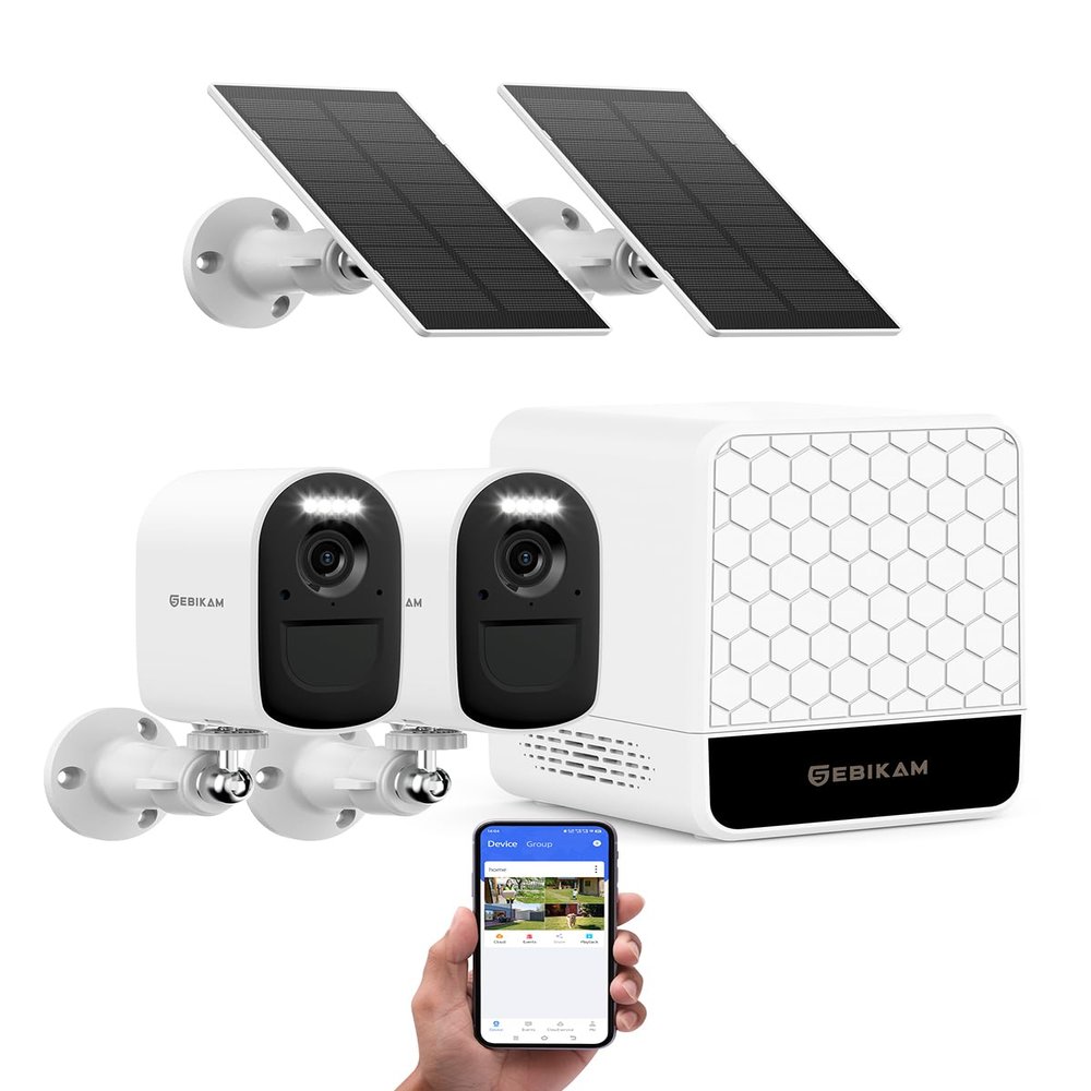 SEBIKAM Solar Powered Security Cameras Wireless Outdoor, 4MP 2 Cam-Kit Home Security Camera System, 5G & 2.4G WiFi, 2K Color Night Vision, PIR/AI Detection, Real-time Spotlight Alarm, Two-Way Audio