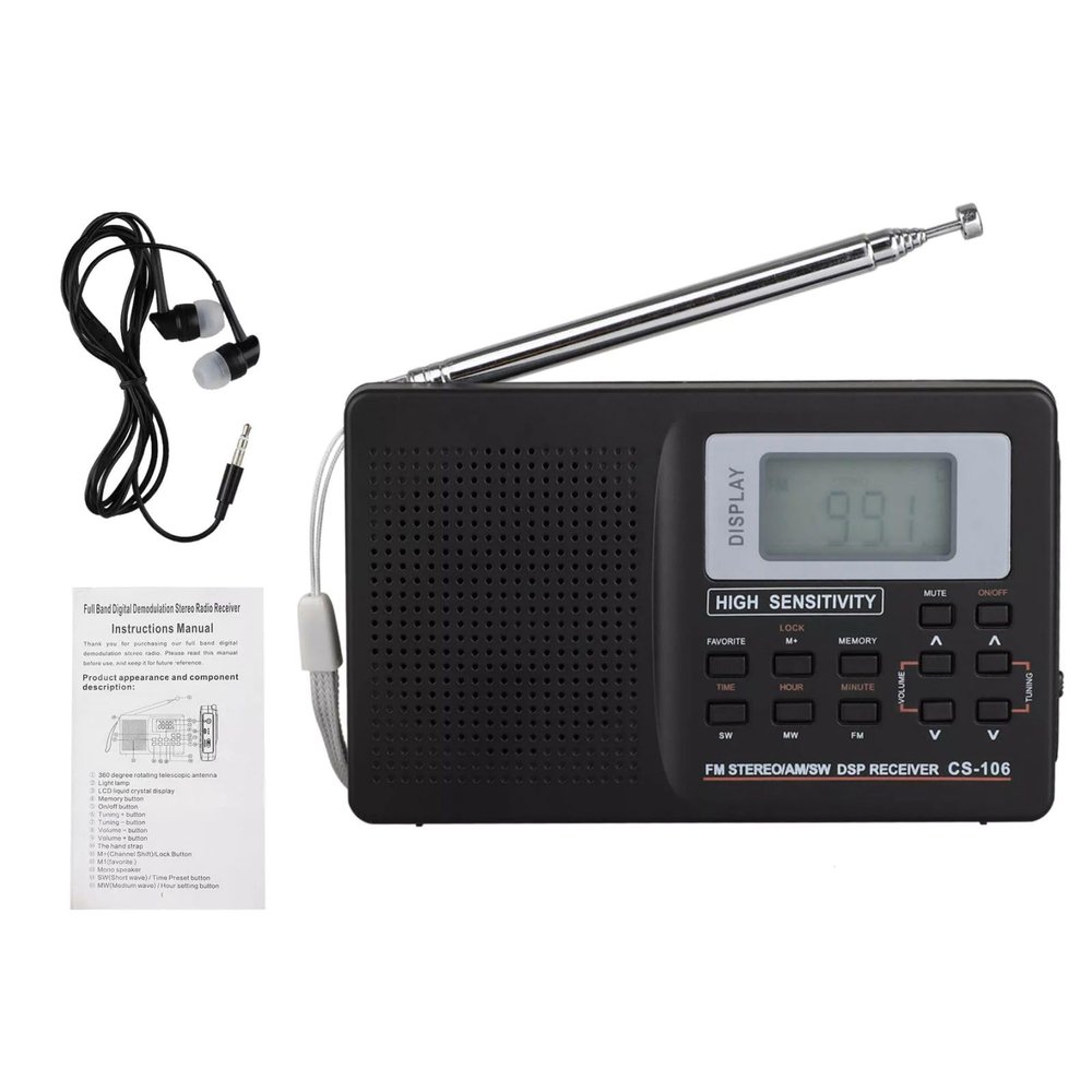 Portable Digital AM/FM Stereo Radio Full Frequency Band Receiver Radio LCD Display Accessory