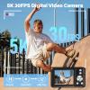 5K Digital Camera for Photography, WiFi 64MP Autofocus Dual Lens Vlogging Camera with Touch Screen, 6X Optical Zoom Compact Point and Shoot Cameras for YouTube, 32GB Card,2 Batteries,Black view 2