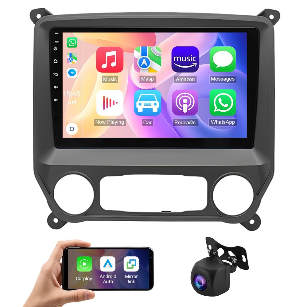 10in Car Stereo Radio for Chevy Silverado GMC Sierra 2014 2015 2016 2017 2018 with Wireless Carplay Android Auto, Touch Screen BT, USB, GPS, WiFi, Backup Cam, Bluetooth, SWC, Mirror Link