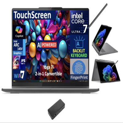 Lenovo Yoga 7i AI PC 2-in-1 Laptop 16.0" Touchscreen IPS WUXGA Display (Intel Ultra 7-256V, 16GB LPDDR5X, 1TB SSD, Active Pen, Backlit KB, Fingerprint, 2 Thunderbolt 4, Win 11 Pro) w/USB-C Dock