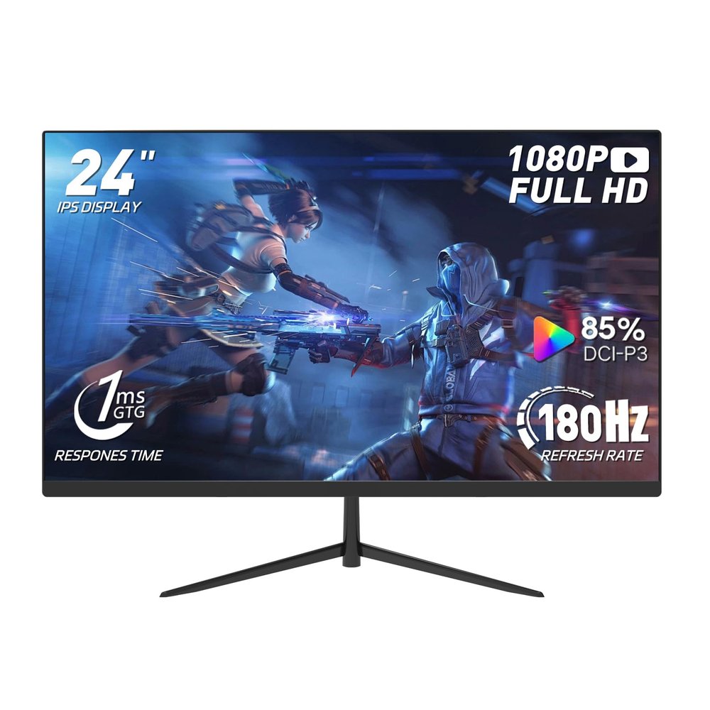24-Inch Gaming Monitor, IPS FHD 180Hz 100% sRGB 1ms Response Time AMD Freesync Speakers Borderless Eye Protection Low Blue Light HDMI DP VESA Mount