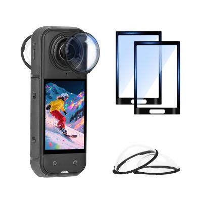 Flymile Insta 360 X5 Premium Lens Guard + 2 Pack Screen Protector Accessories Bundle, 10H Transparency Tempered Glass Film Lens Cover for Insta360 X5 Protective Kit Anti-scratch Camera[Bubble Free]