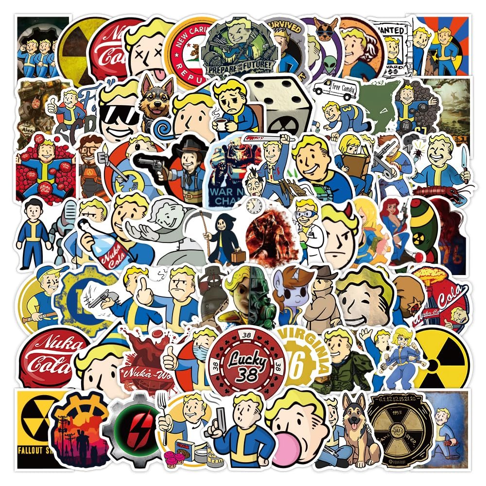 100PCS Fallout Merchandise Stickers, Cute Cartoon Game Fallout Merch Vinyl Waterproof Decal for Laptop Bumper Skateboard Water Bottles Computer Phone Stickers for Adult Teens Party Favors