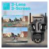 LNBBEQ 6K HD Three Screen WiFi Security Camera 4K 8MP Outdoor PTZ IP Camera Ai Human Detect Video Surveillance(AU Plug,4K with 64G) view 4