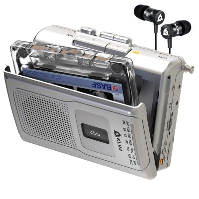 KLIM K8 Cassette Tape Player Portable - Cassette Recorder - NEW Version - AM/FM - Built-in Microphone & Speaker - Headphone Jack & Earphones - Silver