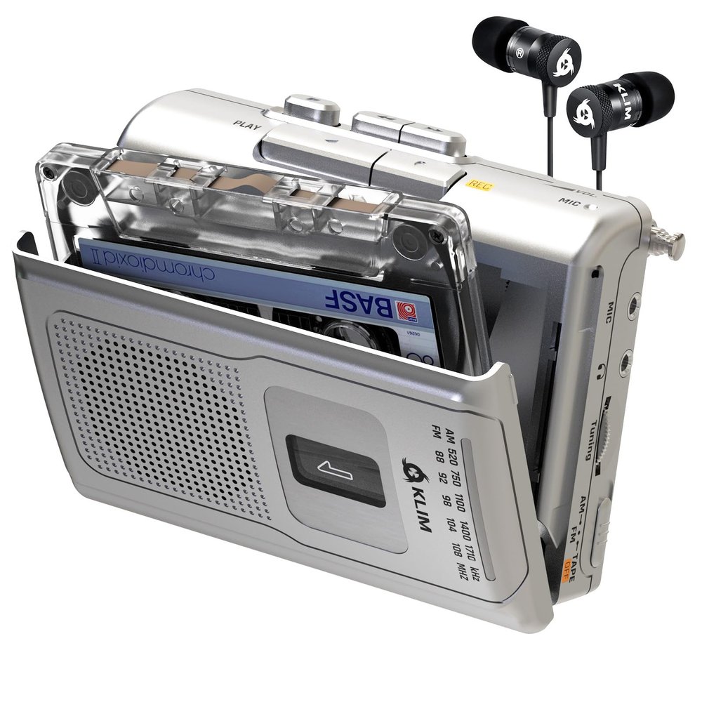 KLIM K8 Cassette Tape Player Portable - Cassette Recorder - NEW Version - AM/FM - Built-in Microphone & Speaker - Headphone Jack & Earphones - Silver