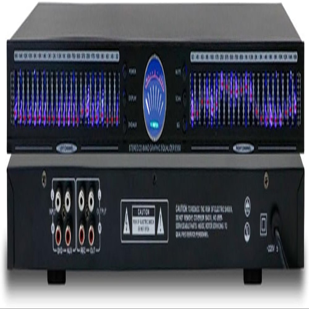 22 Bands Audio Equalizer, Digital Audio Stereo Graphic EQ, 1U Dual Channel, 10 Preset Effects and Low/Mid/Treble Adjustment, Noise Reduction for HiFi Home Tuning, for Recording Studio