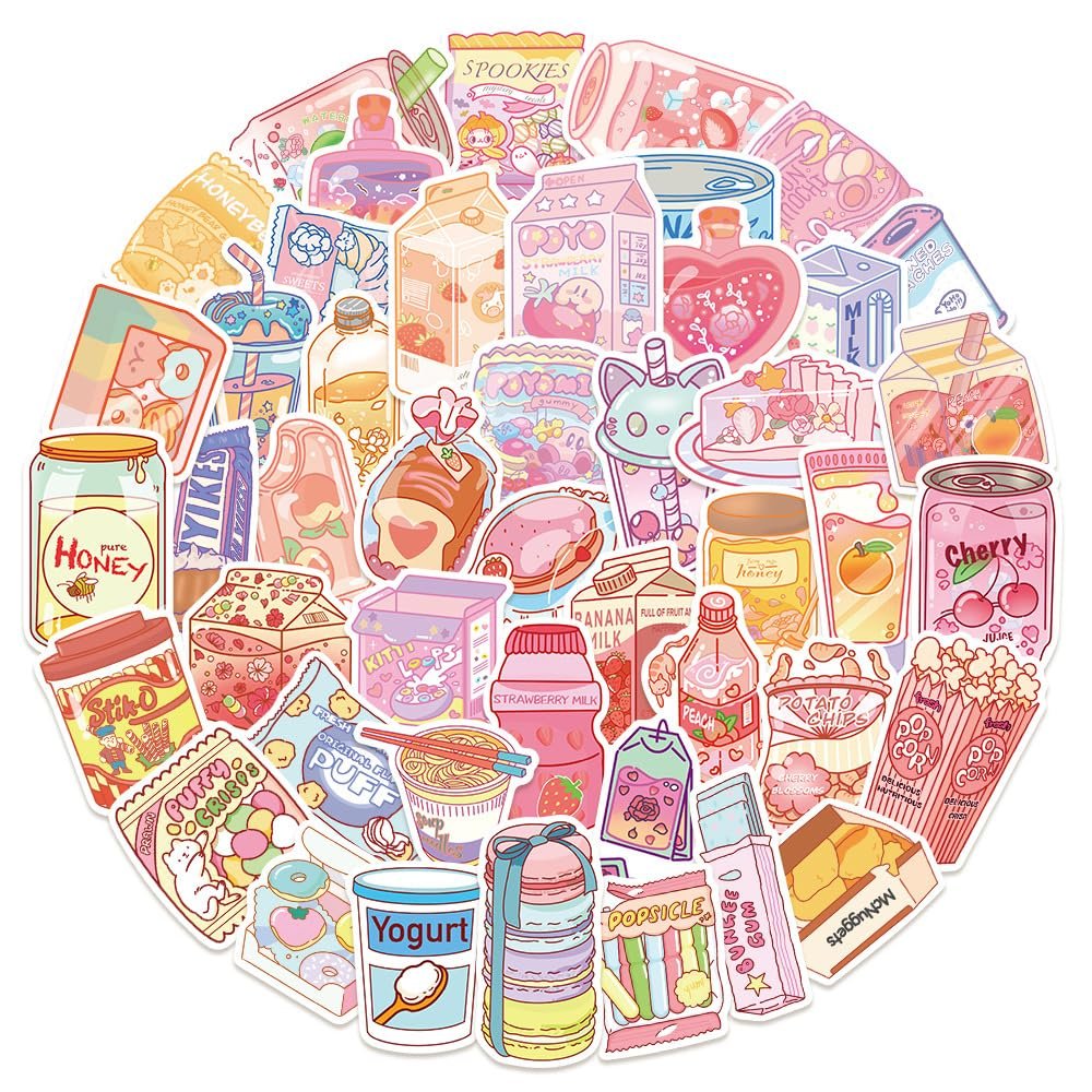 100pcs Cute Snack, Food, and Drink Stickers Set - Kawaii Small Stickers for Teens, Boys, Girls, and Adults