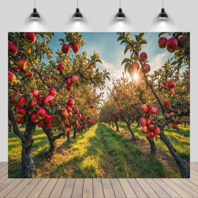 CHNYWORK 15ftx10ft Apple Trees Backdrop for Photography Ripe Red Apple Fruits Apple Orchard Harvest Background Fall Thanksgiving Harvest Apple Birthday Baby Shower Party Decor Photo Studio Props