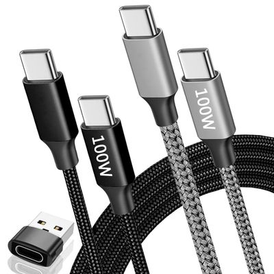 100W USB C to USB C Cable [2 Pack 3FT+6FT] Type C Charger Cord Fast Charging Nylon Braided C to C Cable Compatible with iPhone 16/15 Pro Max Plus iPad Pro MacBook Samsung Galaxy S25 S24 S23 Pixel