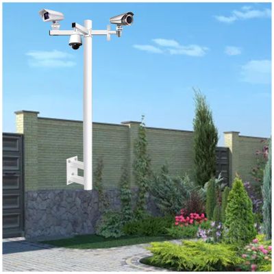 LXLZYXSF Security Camera Wall Pole and Mounting Bracket, Metal Surveillance Cameras Holder Column for CCTV/IP/PTZ/Dome/Box Camera, White Courtyard Light Post(Bracket D,3.28ft/39.3" H)