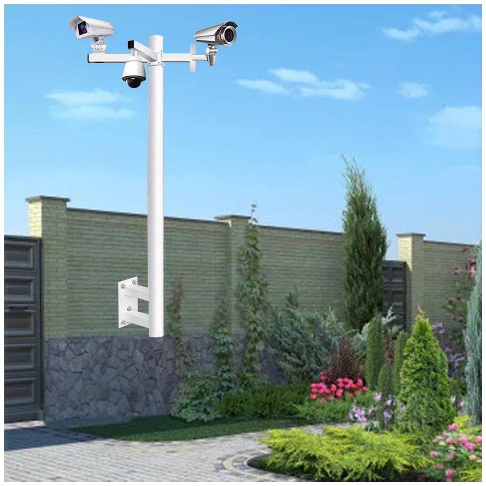 LXLZYXSF Security Camera Wall Pole and Mounting Bracket, Metal Surveillance Cameras Holder Column for CCTV/IP/PTZ/Dome/Box Camera, White Courtyard Light Post(Bracket D,3.28ft/39.3" H)