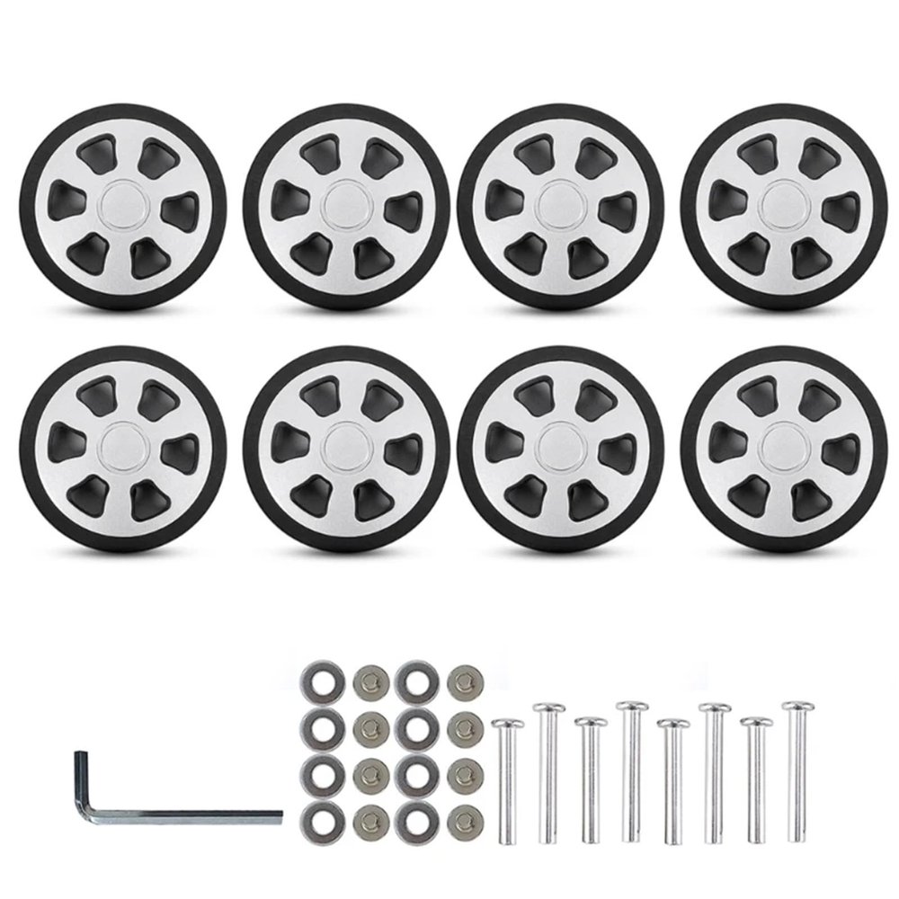 anfohz Luggage Replacement Wheels 4Pairs 60x12mm Luggage Replacement Wheel Universal Double Rubber Suitcase Repair Kit For Most Of Wheels Rolling Luggages(Silver)