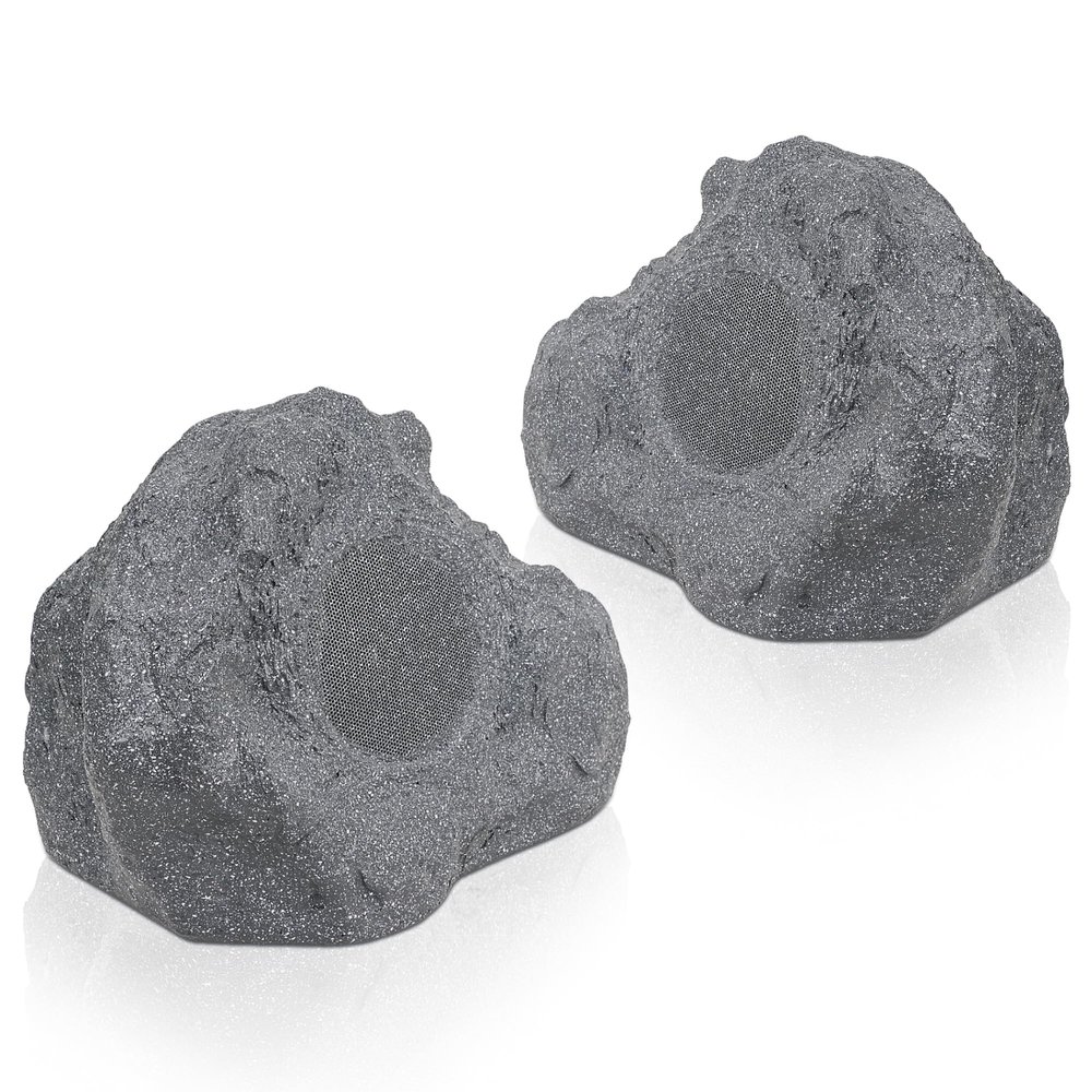 Sound Town Pair of 2-Way 5.25" High Fidelity Passive Outdoor Rock Speakers, Weather-Resistant, 70V/100V/8-Ohm, Commercial Installation for Garden, Yard, Deck, Gray (ROCK-52G-PAIR)