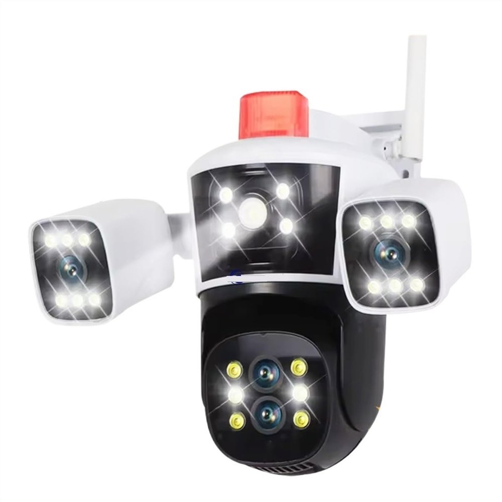 10X PTZ Zoom 16MP 8K Outdoor Security Camera - Smart Home Surveillance, 360 Panoramic View, Motion Detection, Four Lenses, Includes 32GB Card, CCTV Tracking.