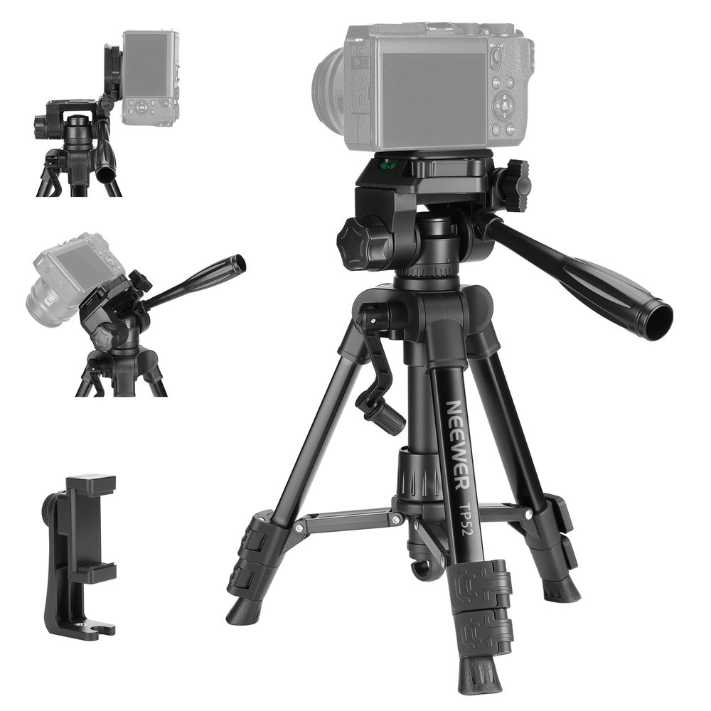 NEEWER ENTRY LEVEL VERSION Mini Desk Tripod for Camera, Small Compact Portable DSLR Camcorder Webcam Stand, 3 Way Pan Tilt Head Cell Phone Holder Mount Compatible with iPhone for Video Recording, TP52