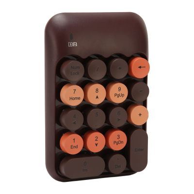 Ymiko Retro Color Round Keycaps 18 Keys Wireless Numeric Keypad for Laptop, USB Receiver, Portable Silent Number Pad, Wireless Distance up to 33ft, Multifunctional with ABS (Coffee Color)