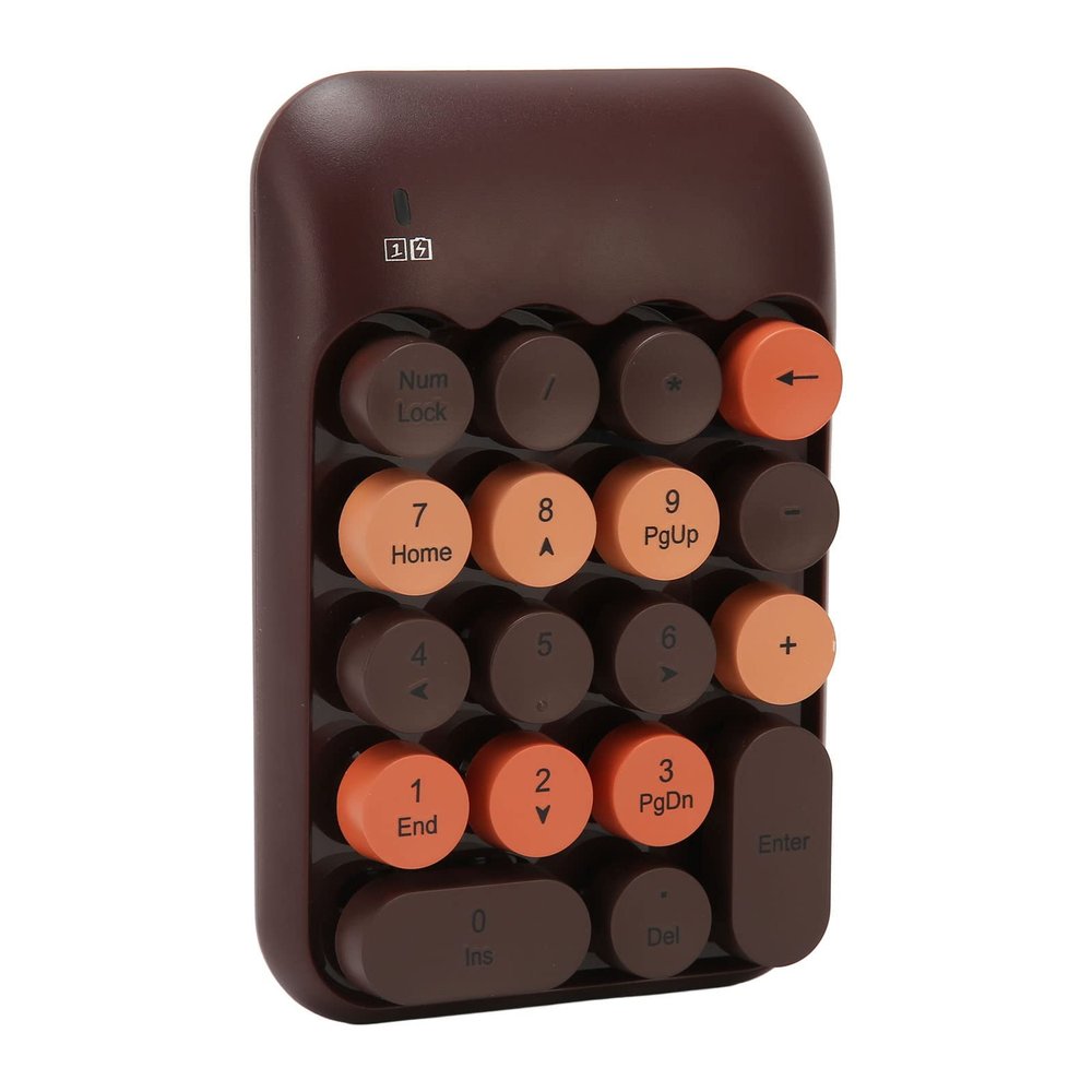 Ymiko Retro Color Round Keycaps 18 Keys Wireless Numeric Keypad for Laptop, USB Receiver, Portable Silent Number Pad, Wireless Distance up to 33ft, Multifunctional with ABS (Coffee Color)