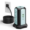15Ft Long Extension Cord Power Strip Tower Surge Protector, Desktop Charging Station with Multiple Outlets, 9 Outlets, 4 USB (2 USB-C), 1080J Multiple Protections Outlet Extender for Home Office Blue view 1