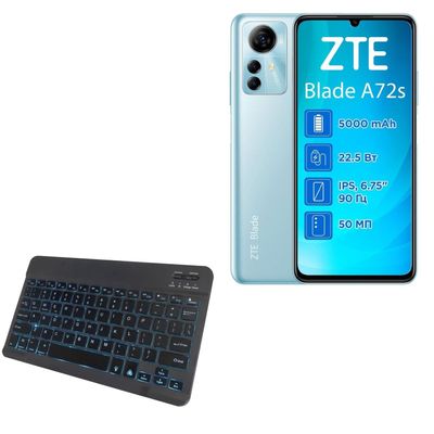 BoxWave Keyboard Compatible with ZTE Blade A72s - SlimKeys Bluetooth Keyboard - with Backlight, Portable Slim LED 7 Colors - Jet Black