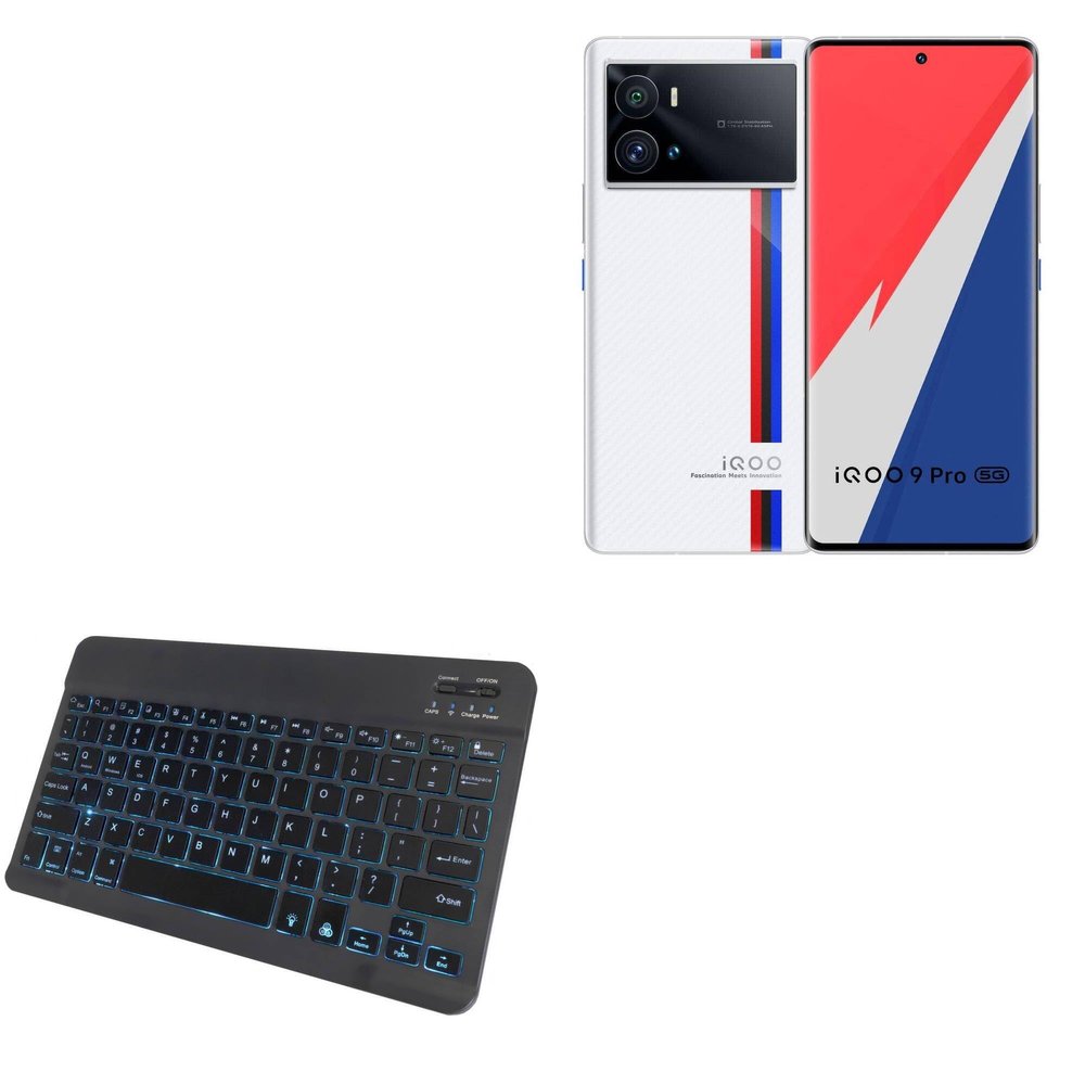 BoxWave Keyboard Compatible with iQOO Neo 9 Pro - SlimKeys Bluetooth Keyboard - with Backlight, Portable Slim LED 7 Colors - Jet Black