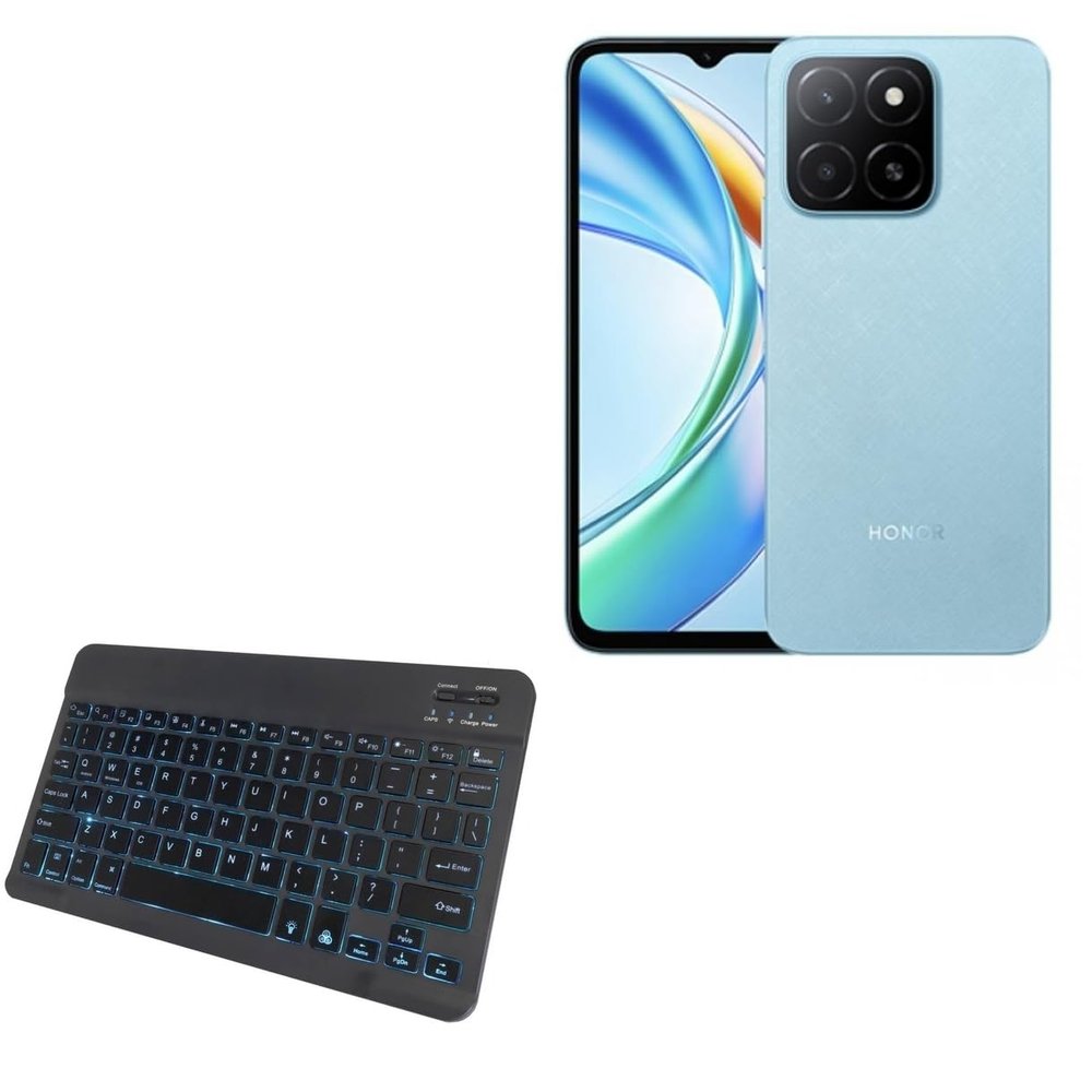 BoxWave Keyboard Compatible with Honor X5b Plus - SlimKeys Bluetooth Keyboard - with Backlight, Portable Slim LED 7 Colors - Jet Black