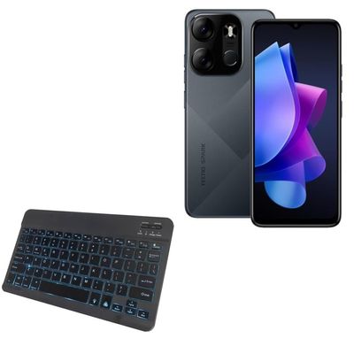 BoxWave Keyboard Compatible with Tecno Spark Go (2023) - SlimKeys Bluetooth Keyboard - with Backlight, Portable Slim LED 7 Colors - Jet Black