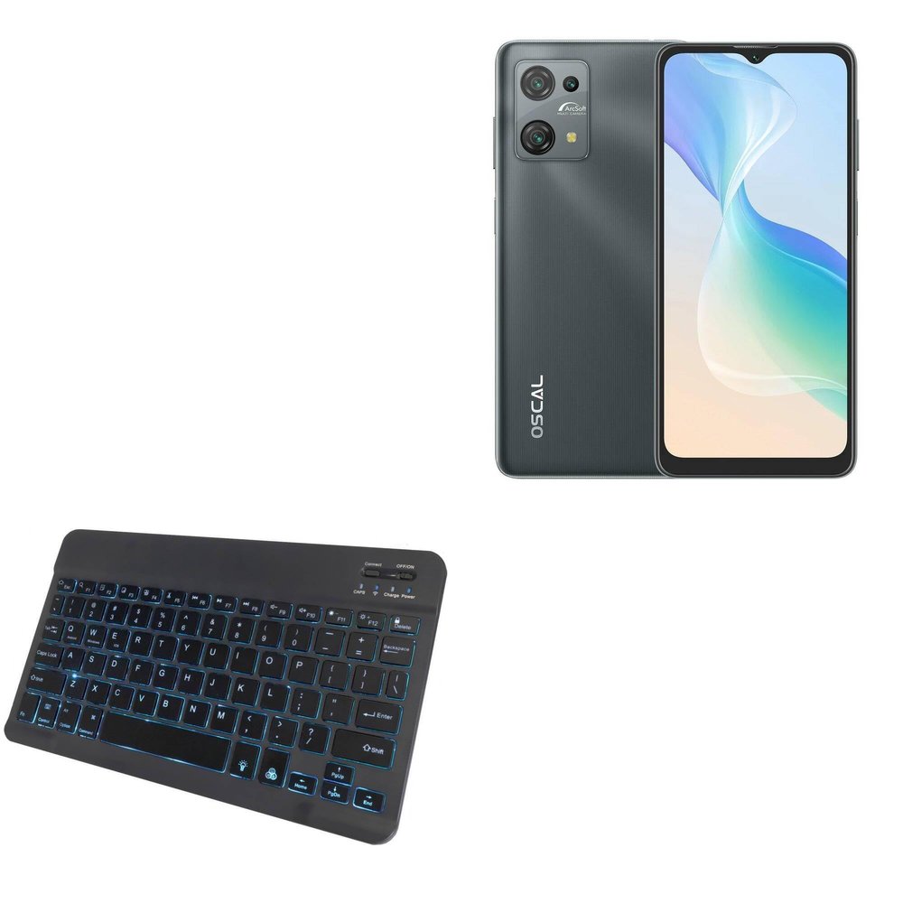 BoxWave Keyboard Compatible with Blackview Oscal C30 - SlimKeys Bluetooth Keyboard - with Backlight, Portable Slim LED 7 Colors - Jet Black