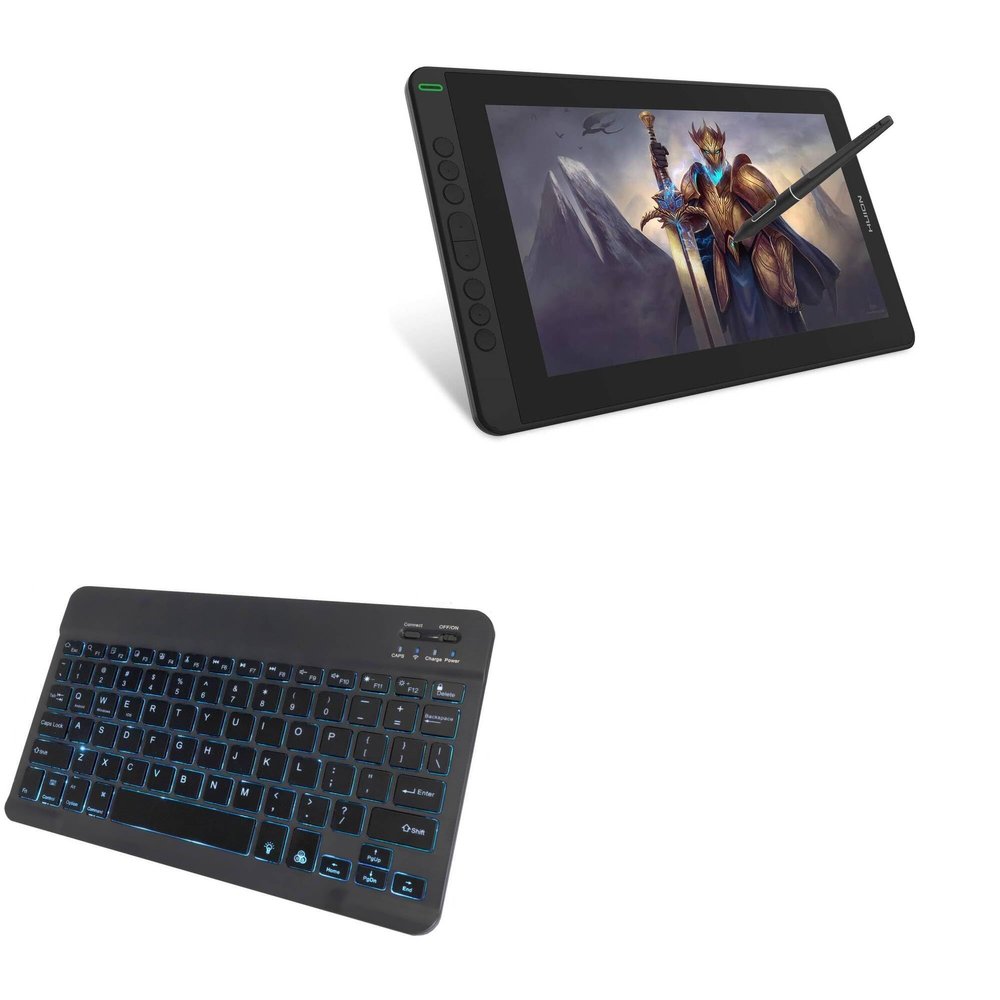 BoxWave Keyboard Compatible with Huion Kamvas 13 - SlimKeys Bluetooth Keyboard - with Backlight, Portable Slim LED 7 Colors - Jet Black