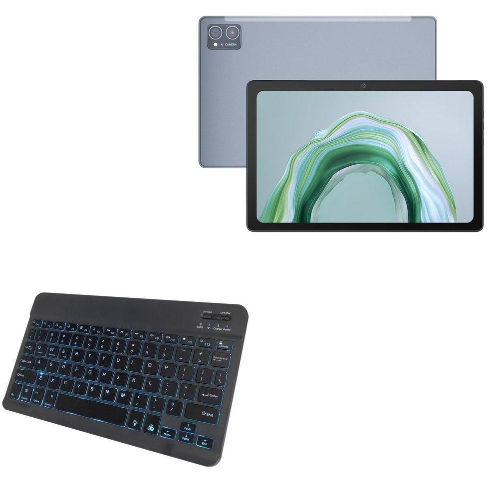 BoxWave Keyboard Compatible with Cubot Tab 40 - SlimKeys Bluetooth Keyboard - with Backlight, Portable Slim LED 7 Colors - Jet Black