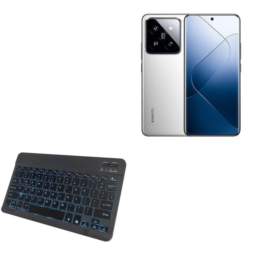 BoxWave Keyboard Compatible with Xiaomi 14 Pro - SlimKeys Bluetooth Keyboard - with Backlight, Portable Slim LED 7 Colors - Jet Black
