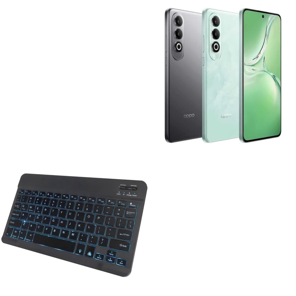 BoxWave Keyboard Compatible with Oppo K12 - SlimKeys Bluetooth Keyboard - with Backlight, Portable Slim LED 7 Colors - Jet Black