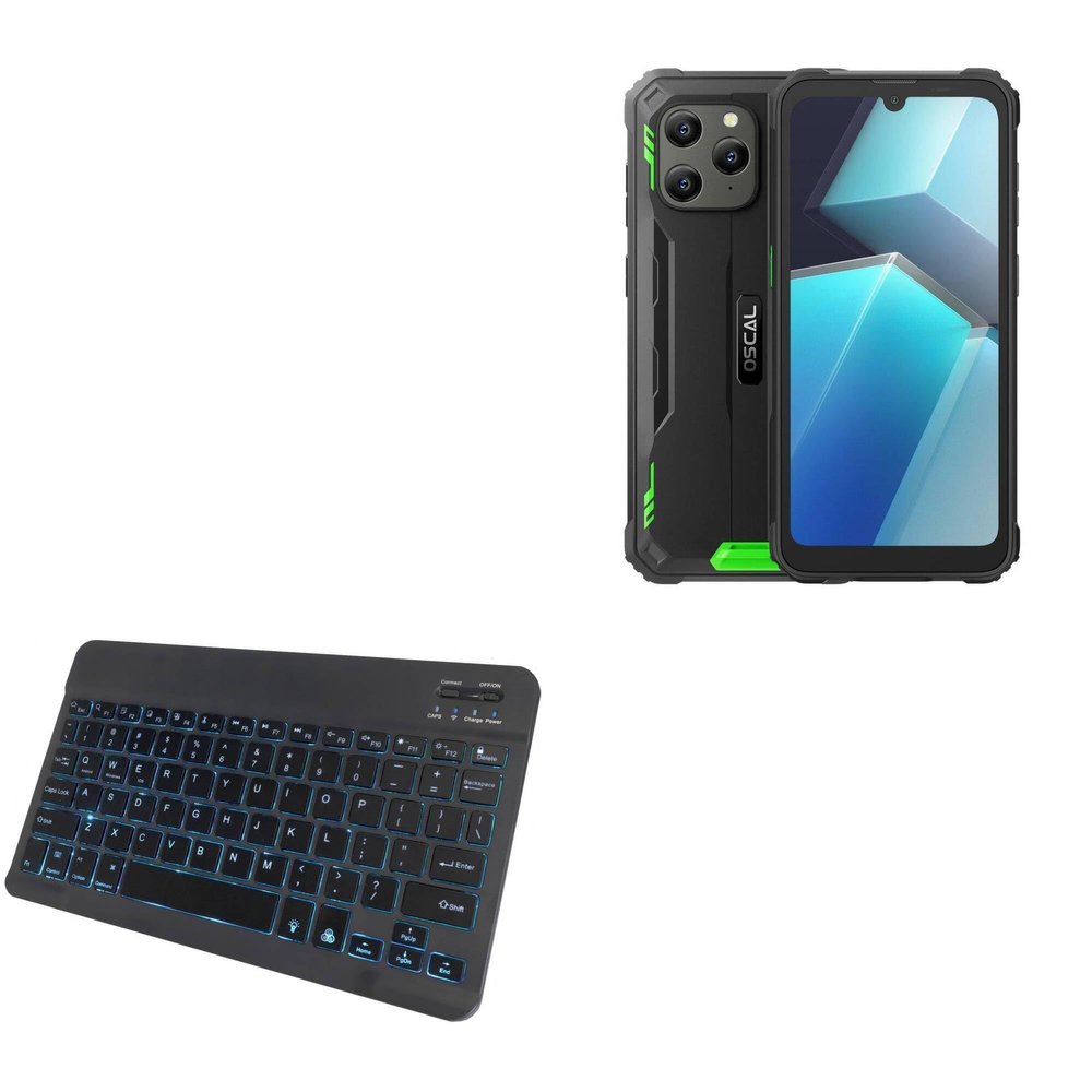 BoxWave Keyboard Compatible with Blackview Oscal S70 - SlimKeys Bluetooth Keyboard - with Backlight, Portable Slim LED 7 Colors - Jet Black