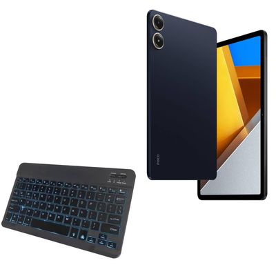BoxWave Keyboard Compatible with Xiaomi Poco Pad 5G - SlimKeys Bluetooth Keyboard - with Backlight, Portable Slim LED 7 Colors - Jet Black