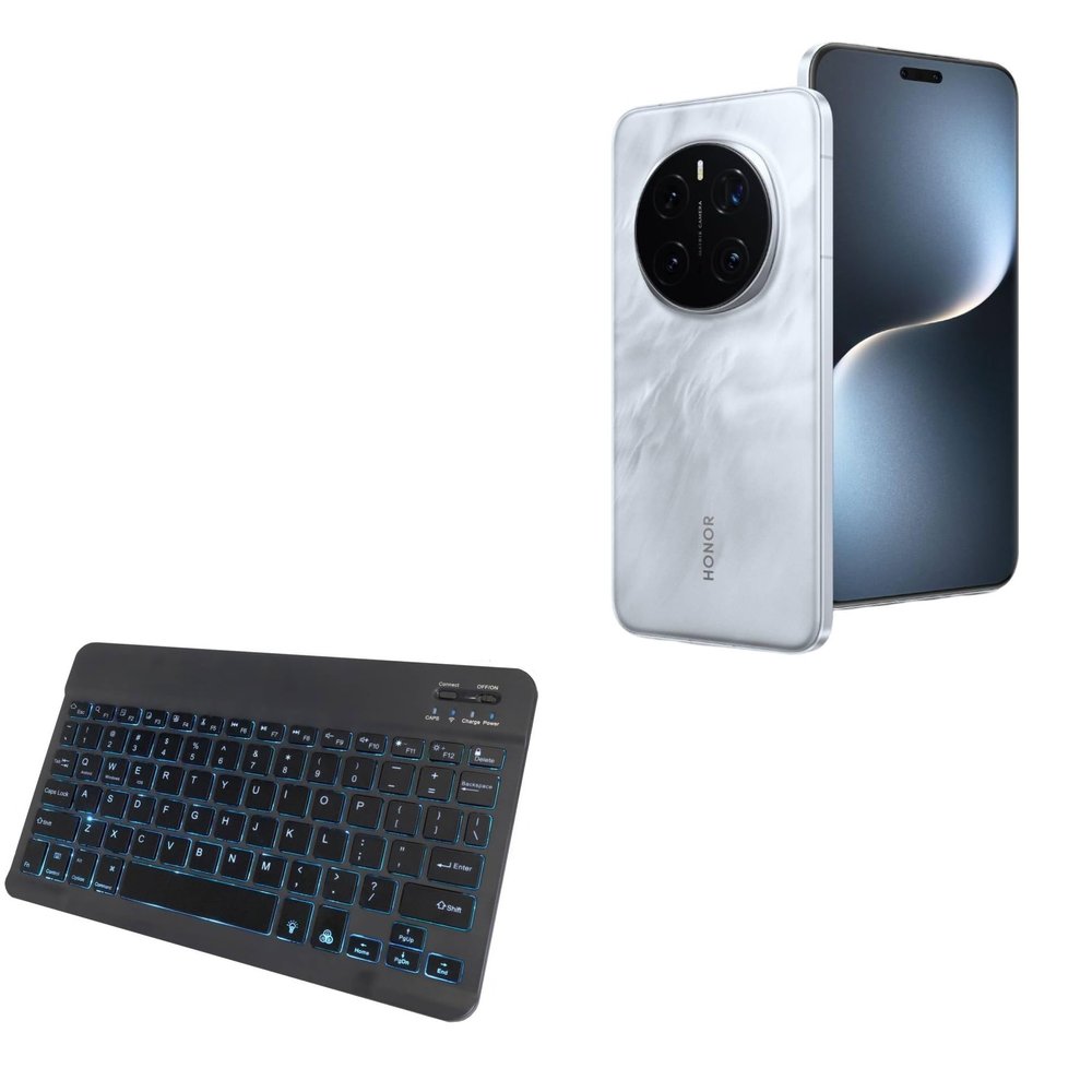 BoxWave Keyboard Compatible with Honor Magic7 - SlimKeys Bluetooth Keyboard - with Backlight, Portable Slim LED 7 Colors - Jet Black