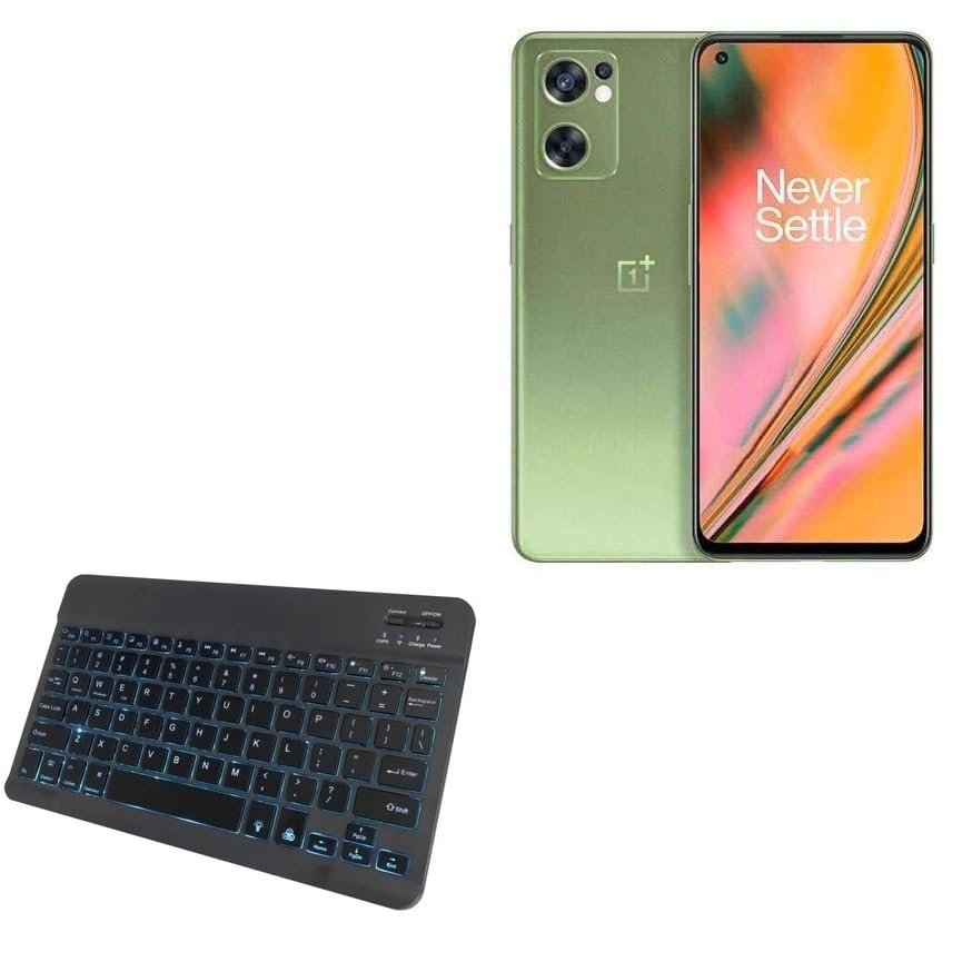 BoxWave Keyboard Compatible with OnePlus Nord CE 3 Lite - SlimKeys Bluetooth Keyboard - with Backlight, Portable Slim LED 7 Colors - Jet Black