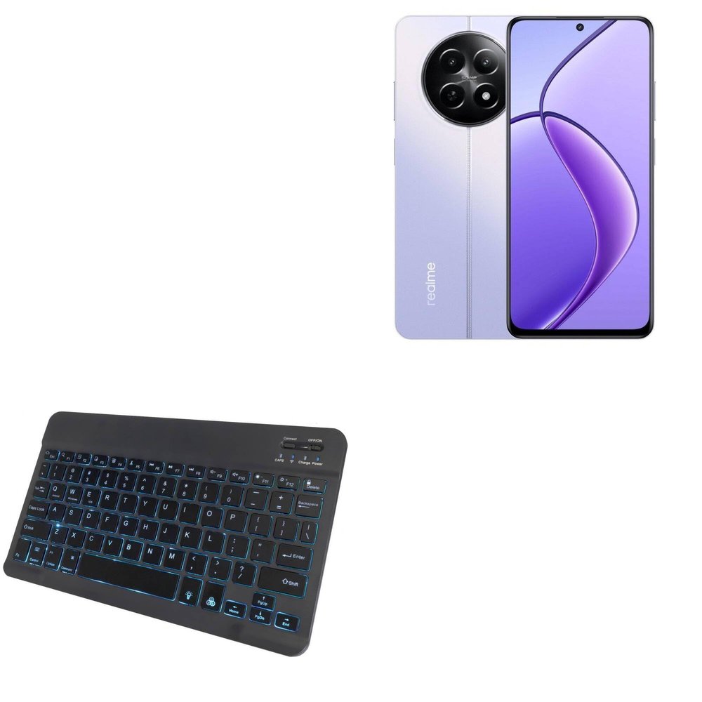 BoxWave Keyboard Compatible with Realme C65 5G - SlimKeys Bluetooth Keyboard - with Backlight, Portable Slim LED 7 Colors - Jet Black