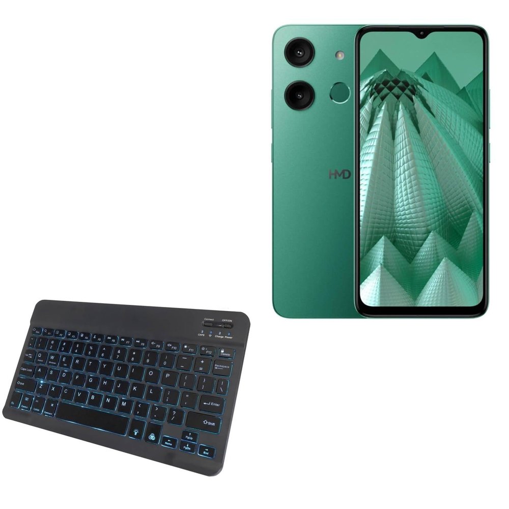 BoxWave Keyboard Compatible with HMD Aura - SlimKeys Bluetooth Keyboard - with Backlight, Portable Slim LED 7 Colors - Jet Black