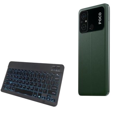 BoxWave Keyboard Compatible with Xiaomi Poco C55 - SlimKeys Bluetooth Keyboard - with Backlight, Portable Slim LED 7 Colors - Jet Black