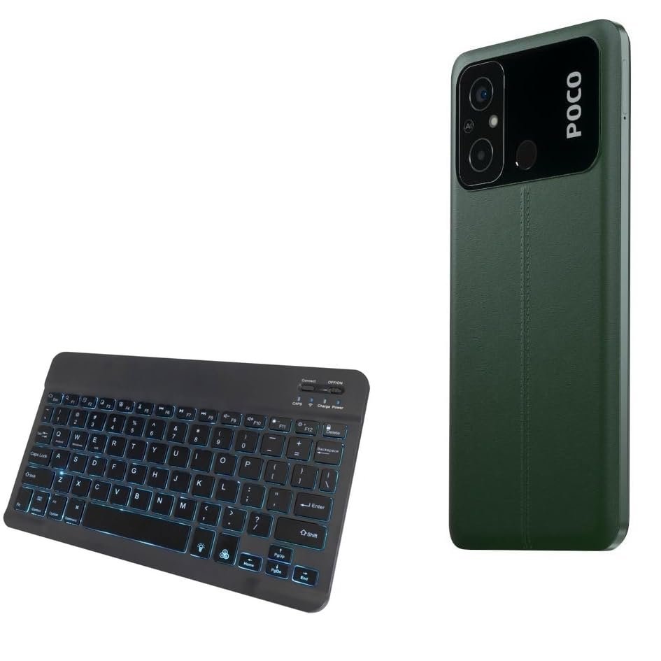 BoxWave Keyboard Compatible with Xiaomi Poco C55 - SlimKeys Bluetooth Keyboard - with Backlight, Portable Slim LED 7 Colors - Jet Black