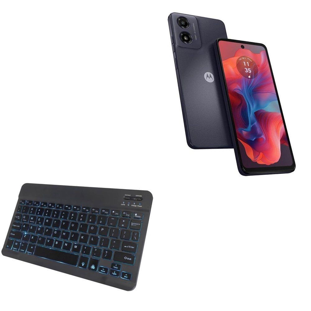 BoxWave Keyboard Compatible with Motorola G04 - SlimKeys Bluetooth Keyboard - with Backlight, Portable Slim LED 7 Colors - Jet Black