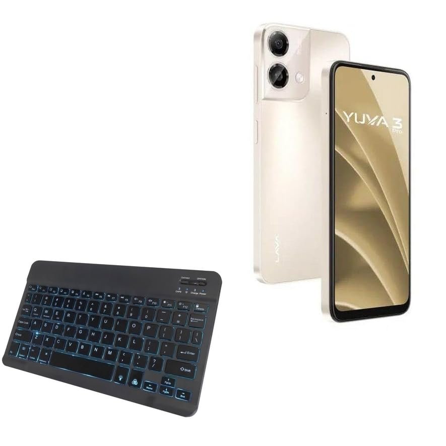 BoxWave Keyboard Compatible with Lava Yuva 3 Pro - SlimKeys Bluetooth Keyboard - with Backlight, Portable Slim LED 7 Colors - Jet Black