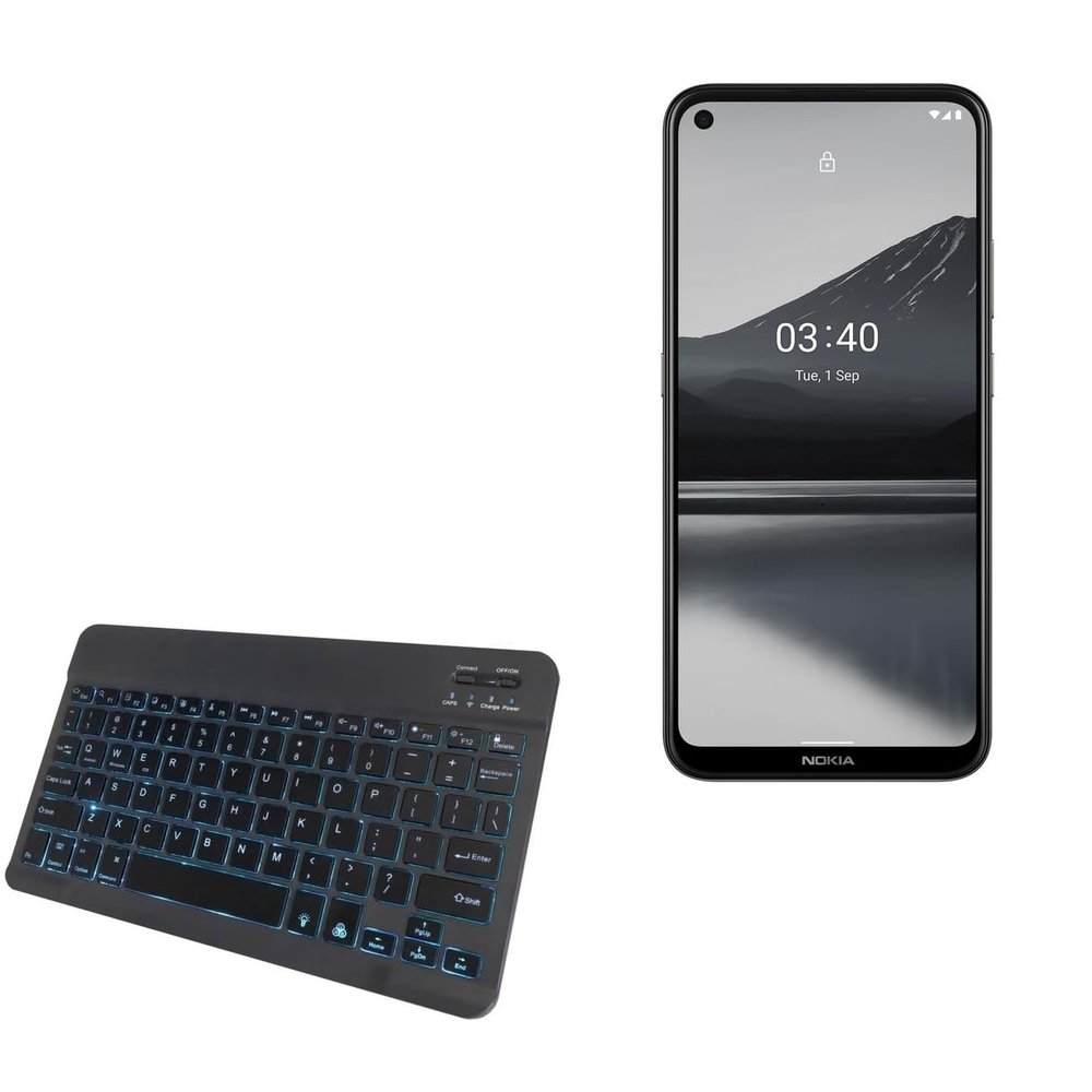BoxWave Keyboard Compatible with Nokia 3.4 - SlimKeys Bluetooth Keyboard - with Backlight, Portable Slim LED 7 Colors - Jet Black