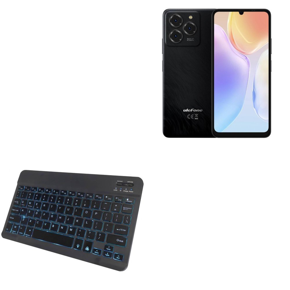 BoxWave Keyboard Compatible with Ulefone Note 20 Pro - SlimKeys Bluetooth Keyboard - with Backlight, Portable Slim LED 7 Colors - Jet Black