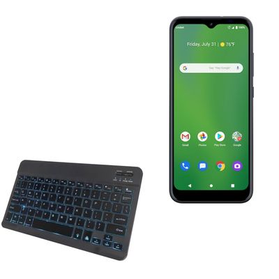BoxWave Keyboard Compatible with Cricket Ovation - SlimKeys Bluetooth Keyboard - with Backlight, Portable Slim LED 7 Colors - Jet Black