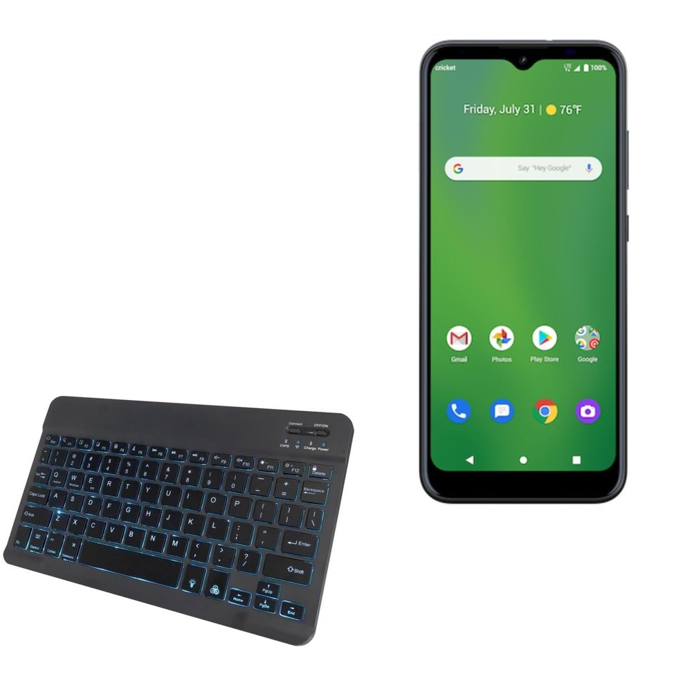 BoxWave Keyboard Compatible with Cricket Ovation - SlimKeys Bluetooth Keyboard - with Backlight, Portable Slim LED 7 Colors - Jet Black