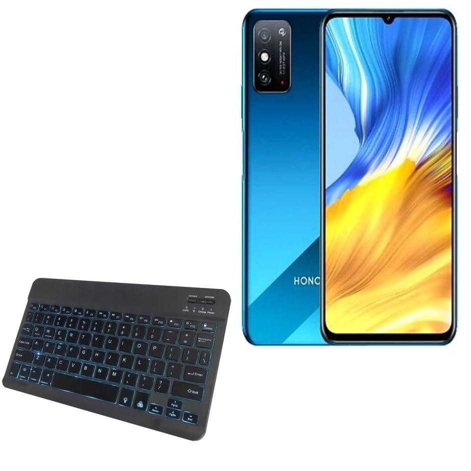 BoxWave Keyboard Compatible with Honor X10 Max 5G - SlimKeys Bluetooth Keyboard - with Backlight, Portable Slim LED 7 Colors - Jet Black