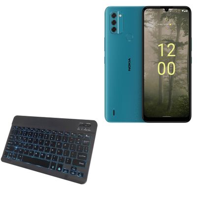BoxWave Keyboard Compatible with Nokia C31 - SlimKeys Bluetooth Keyboard - with Backlight, Portable Slim LED 7 Colors - Jet Black