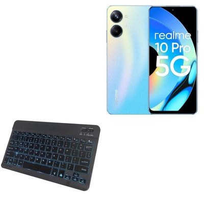 BoxWave Keyboard Compatible with Realme 10 Pro+ - SlimKeys Bluetooth Keyboard - with Backlight, Portable Slim LED 7 Colors - Jet Black